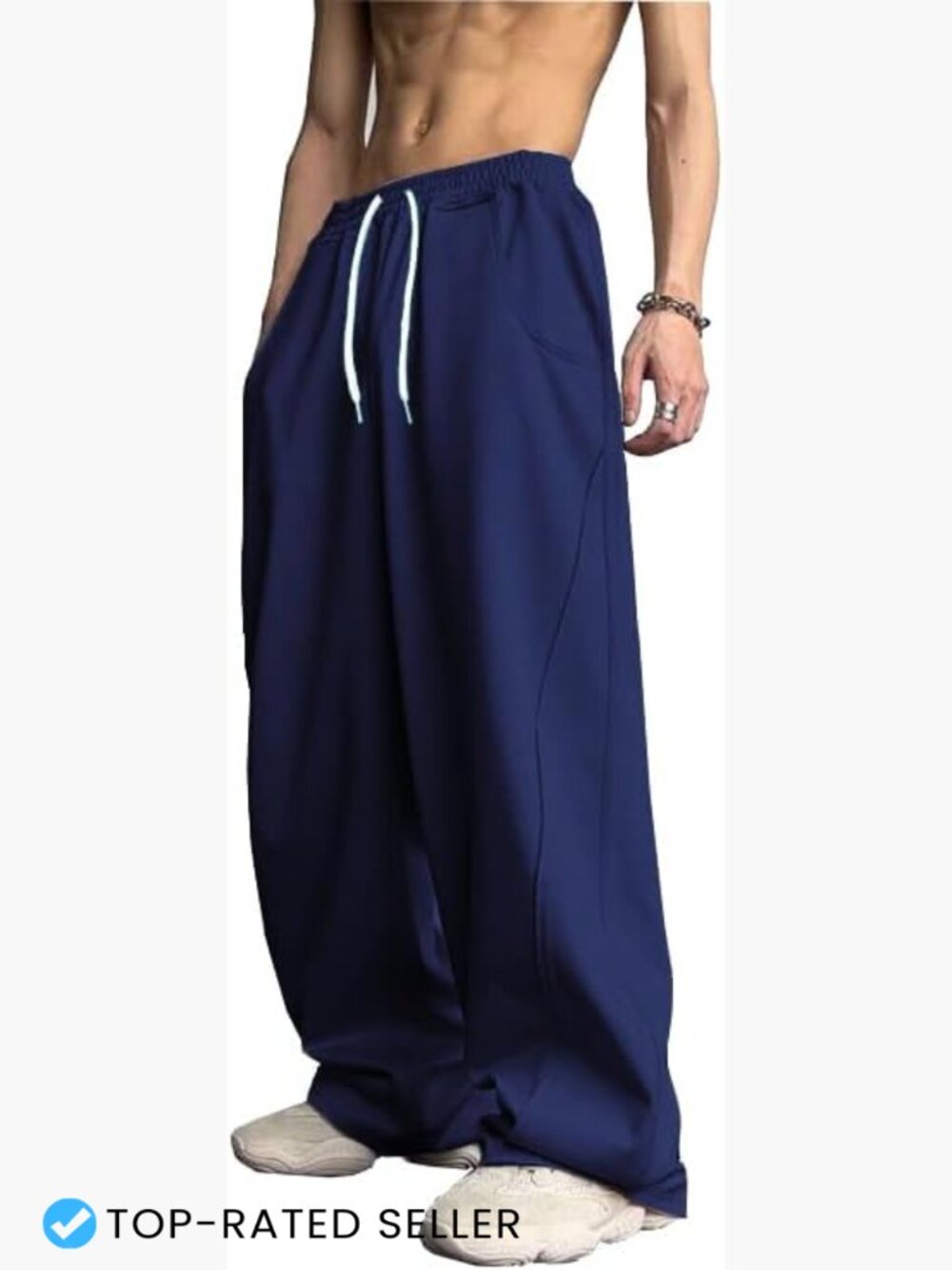Men's Baggy Sweatpants Elastic Waist Drawstring Wide Leg Joggers with Pockets